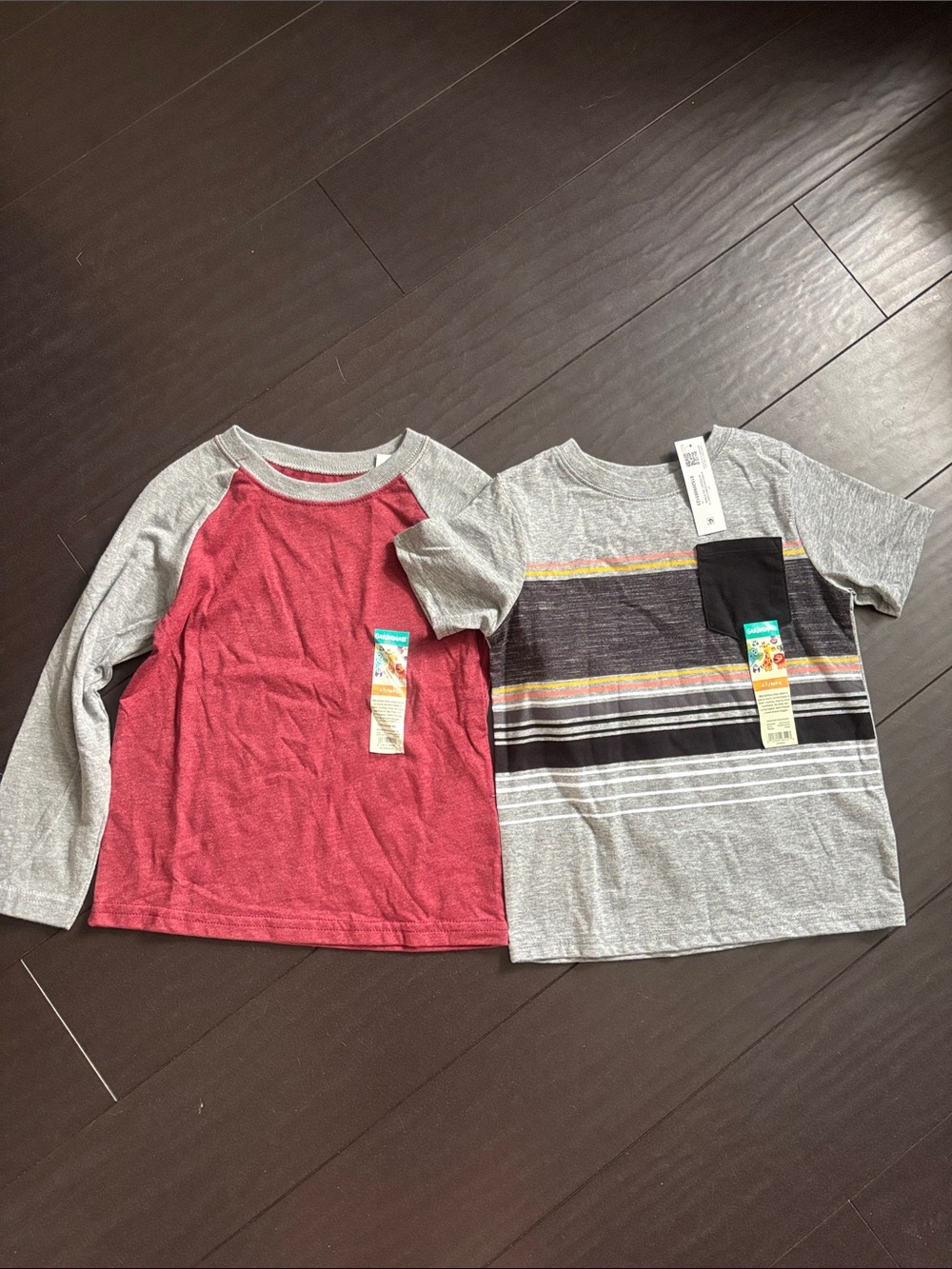 Garanimals Boys Two-Pack: Red Raglan Tee & Gray Stripe Pocket Tee